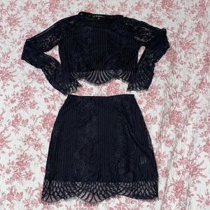 FOR LOVE & LEMONS vintage long sleeve shirt and matching skirt, black S